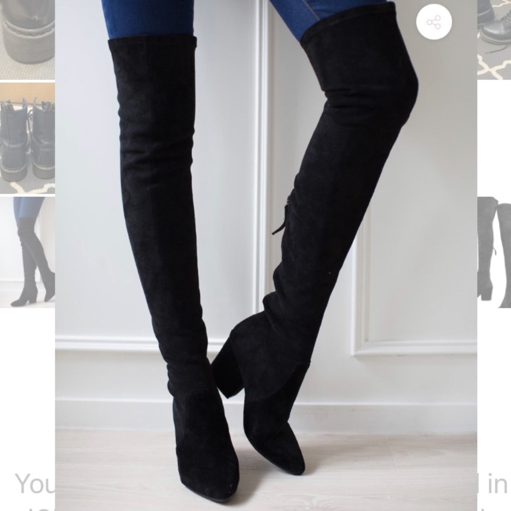 'ELLIS' BLACK CLASSIC OVER THE KNEE SUEDE LEATHER BOOTS